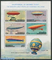 Penrhyn 1983 Aviation Overprints S/s, Mint NH, Transport - Balloons - Zeppelins - Airships