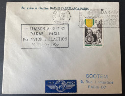 Lettre 1ere Liaison Aerienne Dakar Paris 1953 Par Avion A Réaction - Covers & Documents