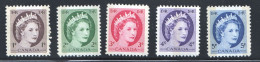1954 Queen Elizabeth Definitives Set - With Phosphor Tag Sc 337p-341p MNH - Nuovi
