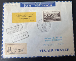 Lettre Recommandé Par Avion Paris Saigon Tahiti 1950 Via Air France - 1927-1959 Storia Postale