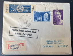 Lettre Par Avion 1ère Liaison Aerienne Directe Paris - Cayenne 1949 - 1927-1959 Covers & Documents