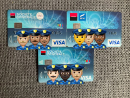 3 CARTES BANCAIRES Visa  SOCIÉTÉ GÉNÉRALE  Visuels Différents - Disposable Credit Card