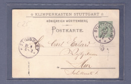 Württemberg GA Orts-Privat-Karte - Klimperkasten Ball 30. Januar 1897 Stuttgart - Stuttgart 2 FEB 97  (2YQ-349) - Postwaardestukken