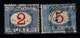 Italie 1903 Sass. 29-30 Oblitéré 80% Timbre-taxe V. Emanuele III, 2 L, 5 L. - Oblitérés