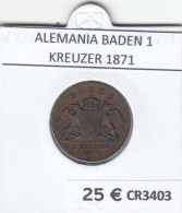 CR3403 MONEDA ALEMANIA BADEN 1 KREUZER 1871 BC - Sonstige – Europa