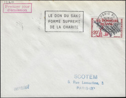 France 1959 Y&T 1220 Sur FDC. Flamme Le Don De Sang, Forme Suprême De La Charité - Medizin