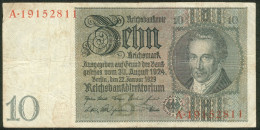 Deutsches Reich 10 Reichsmark 30. Aug. 1924 Serie A Rote Kenn Nr.19152811(8stellig) Rosenberg Nr.173 - 10 Mark