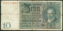 Deutsches Reich 10 Reichsmark 30. Aug. 1924 Serie L Rote Kenn Nr.01749453(8stellig) Rosenberg Nr.173 - 10 Mark