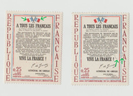 France 1964 2 Timbres Appel Du 18 JUIN N°1408e Neuf - Bande Rouge Du Drapeau Décalée Dans Le Timbre De Gauche - Nuovi