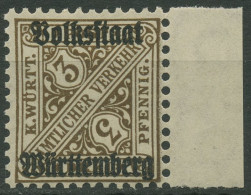 Württemberg Dienstmarken 1919 Mit Aufdruck 259 X Rand Postfrisch WZ 1 - Postfris