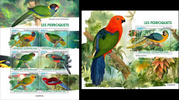 Centrafrica 2023, Animals, Parrots, 6val In BF+BF - Papagayos