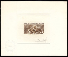 NIGER(1976) Norton Challenge. Die Proof In Brown Signed By The Engraver COMBET. Motobecane 125, France. Scott No 359, Yv - Niger (1960-...)