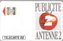 CARTE-PUCE-PRIVEE-D-50U-D593-Sc5ab-02/91-ANTENNE2 PUBLICITE-1000Ex-V° 5 Imp23538-Utilisé-TBE/LUXE - Privées