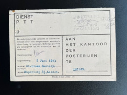 NETHERLANDS 1943 POSTCARD LEIDEN 08-06-1943 NEDERLAND DIENST PTT MODEL P 60A L 1392-'39 - Cartas & Documentos