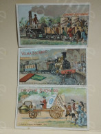 France 7x Chromo Chocolat Cacao Velma Suchard Trains Locomotives Voiture A Vapeur Bicyclettes - Suchard