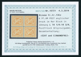 All. Besetzung Bizone AMPost Michel Nr. 13Cz Postfrisch 4er Block Befund - Mint