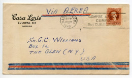 Cuba 1949 Airmail Cover; Habana (Havana) To The Glen, New York; Scott 306A - 8c. Ignacio Agramonte - Storia Postale