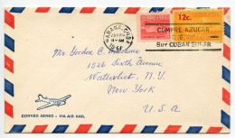 Cuba 1961 Airmail Cover; Habana (Havana) To Watervliet, NY; Scott C203 - 12c. On 40c. Airplane & RA43 - 1c. Postal Tax - Brieven En Documenten