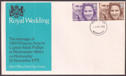 F-EX51257 UK ENGLAND FDC 1973 BIRMINGHAM ROYAL WEDDING PRINCESS ANNE.  - 1971-1980 Decimal Issues