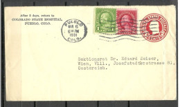 USA 1931 O PUEBLO From Colorado State Hospital Postal Stationery Cover, Sent To Austria Österreich - 1921-40