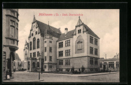 AK Mühlhausen I. Th., Städt. Oberrealschule, Strassenpartie  - Mühlhausen