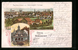 Lithographie Mühlhausen /Thüringen, Totalansicht, Popperoder Quelle  - Mühlhausen