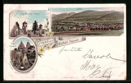 Lithographie Höchst /Odenwald, Ortsansicht, Burg Breuberg  - Odenwald