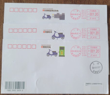 China Cover Safe Use Of Electric Vehicles 2 (Shanghai) Colored Postage Machine Stamp First Day Actual Shipping Seal - Enveloppes