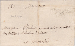 LAC De Auch (32) Pour Mirande (32) - 22 Mai 1730 - Sans Marque Postale - 1701-1800: Précurseurs XVIII