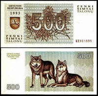 (!) Lithuania, 500 Talonas 1993, P-46, EX-USSR, UNC > Wolves - Lituanie