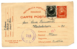 Rumänien, Ca.1950, Postkarte Mit Zusatzfrankatur U. Zensurstempel "718" (14960W) - Covers & Documents