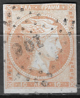 GREECE 1868-69 Large Hermes Head Cleaned Plates Issue 10 L Red Orange Vl. 38 / H 26 A (partial Double 1 In CN) - Used Stamps