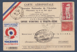 Carte Aéropostale - France Roumanie  1931 - 1927-1959 Covers & Documents