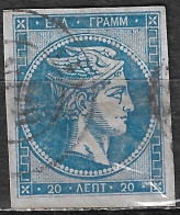 GREECE 1867-69 Large Hermes Head Cleaned Plates Issue 20 L Sky Blue To Blue (shades) Vl. 39 A / H 27 A - Used Stamps
