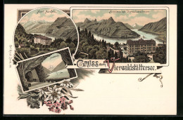 Lithographie Morschach, Hotel Axenfels, Axenstein Mit Vierwaldstättersee  - Morschach
