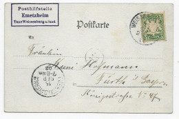 Ansichtskarte Posthilfstelle Emetzheim/Taxe Weissenburg A. Sand Nach Fürth, 1902 - Brieven En Documenten