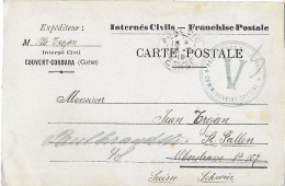 Carte Postale Internés Civils COUVENT-CORBARA Corse - 25 03 1919 Ajaccio Pour St Gallen Suisse Commissariat Spécial - V - 1914-18