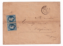 Lettre 1868 Aubin Aveyron Breil Huissier Paire Timbres Napoléon III Lauré 20 Centimes - 1863-1870 Napoléon III Con Laureles