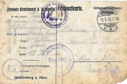 Kriegsgefangenenpost Feldpostkarte - Prisonniers De Guerre - QUEDLINBURG Quedlinbourg Harz 21 9 1915 - Geprüft - 1914-18