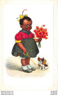 FILLETTE DE COULEUR AVEC UN CHIEN ET DES FLEURS ILLUSTRATION W. SCHEUERMANN - Scheuermann, Willi