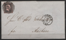 L. Datée 1854 De COLOGNE Affr. 3 Sil.Gr. Obli.circ."258" Càd "COELN/6.11/7 1/2 8A." Pour AACHEN - Otros & Sin Clasificación