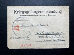 CARTE KRIEGSGEFANGENENSENDUNG 1918 /  POUR NICE FRANCE - Prigionieri