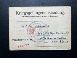 CARTE KRIEGSGEFANGENENSENDUNG 1918 /  POUR NICE FRANCE - Prigionieri