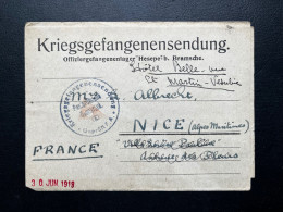 CARTE KRIEGSGEFANGENENSENDUNG 1918 /  POUR NICE FRANCE - Prigionieri