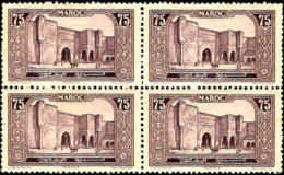 Maroc (Prot.Fr) Poste N** Yv:115 Mi:67 Meknes Bab-el-Mansour Bloc De 4 Dentelure Irrégulière - Unused Stamps