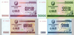 North Korea P-901 - P-904 5000 - 100000 Won 2003 UNC Credit Bond Notes - Korea, Noord