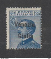 VENEZIA  GIULIA:  1918/19  SOPRASTAMPATO  -  25 C. AZZURRO  N.  -  SASS. 24 - Venezia Giulia