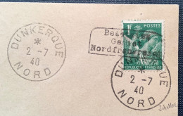 Guerre1940 #432 1f Vert Iris Surcharge De DUNKERQUE Signé Scheller (Frankreich Dünkirchen 2.WK WW2 War - Guerre (timbres De)