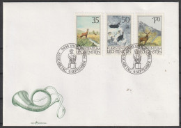 Liechtenstein: 1986,  Sonderumschlag, Satzbrief, Mi. Nr. 907-09, Jagdwesen (I).  ESoStpl. VADUZ - FDC