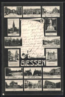 AK Giessen, Universitätsbibliothek, Kriegerdenkmal Und Rathaus, Altes Schloss Und Kaserne  - Giessen